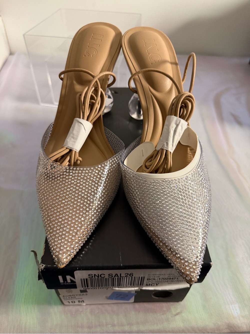 INC International Concepts Silver Pointed Toe Embellished Mules